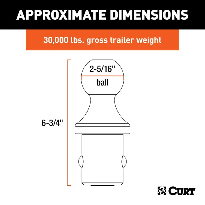 Curt 60601 Gooseneck Ball Dimensions Chart - 30,000 lbs Capacity | United RV Parts