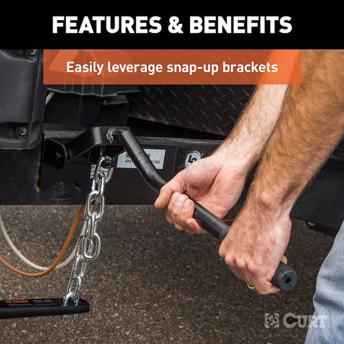 Curt Lift Handle 17112 In Use - Leveraging Snap-Up WD Hitch Bracket on Trailer | United RV Parts