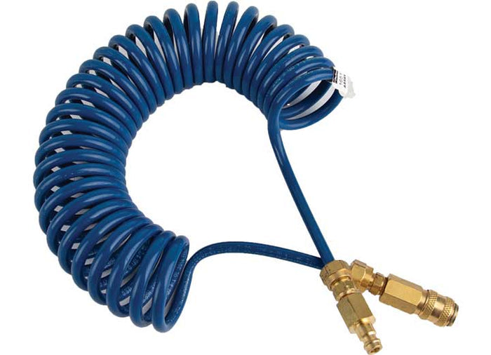 Blue Coiled Air Jumper with Brass Fittings - Angled View | United RV Parts
