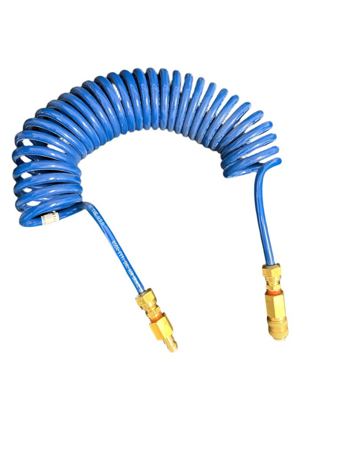 Blue Spiral Air Hose with Brass Quick Connects - Full View | United RV Parts