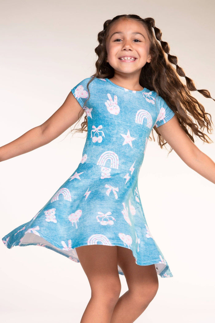 Denim Ivory Floral Simply Soft S/S Skater Dress