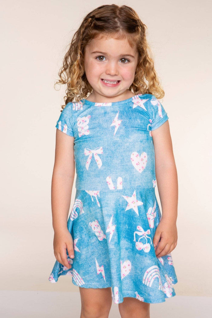 Denim Ivory Floral Simply Soft S/S Skater Dress