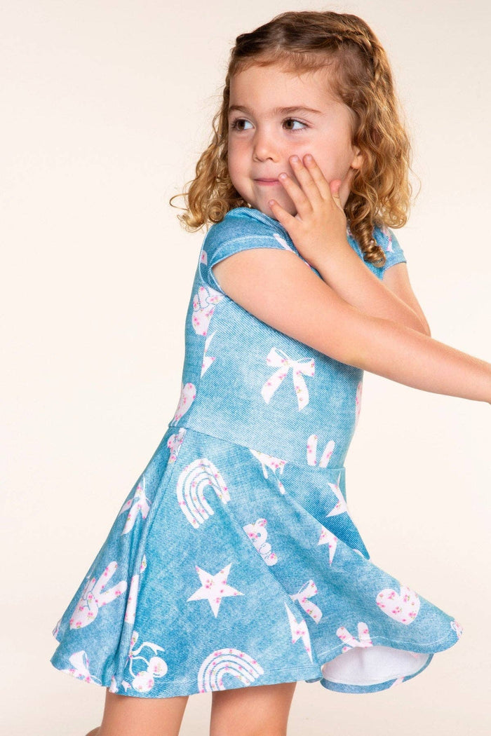Denim Ivory Floral Simply Soft S/S Skater Dress
