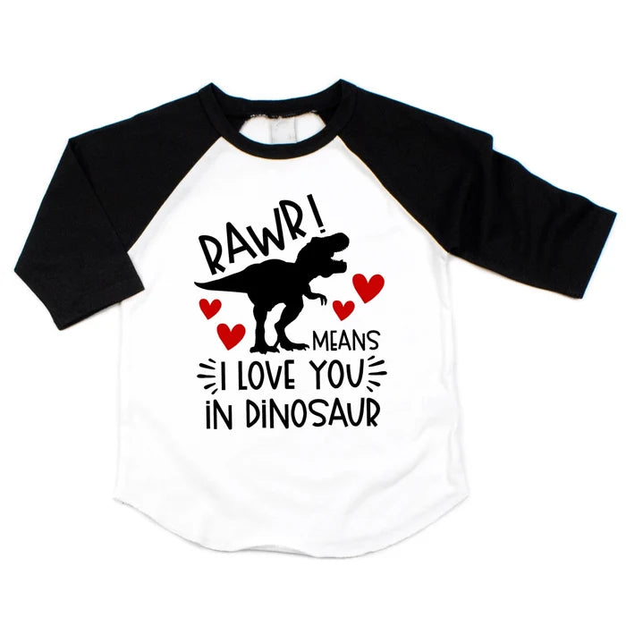 Dino Rawr Love You Baby Raglan Shirt