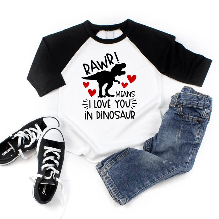 Dino Rawr Love You Baby Raglan Shirt
