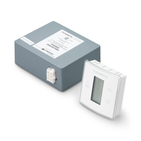 White Dometic CT Single Zone Thermostat with Control Board - Angled View | United RV Parts