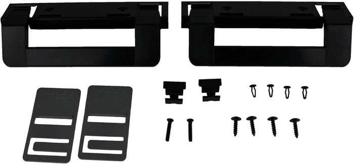 Black Dometic RV Refrigerator Door Handle Set - Flat Lay with All Parts | United RV Parts