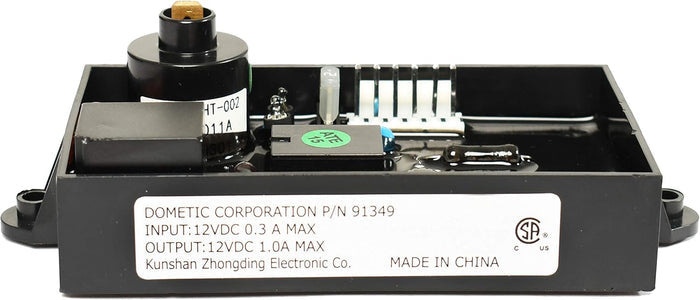 Black Dometic Water Heater Ignition Control Board 91349 - Side Profile Label View | United RV Parts