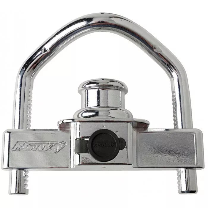 Chrome Steel Fastway Max Security Universal Coupler Lock 86-00-5015 - Front View | United RV Parts