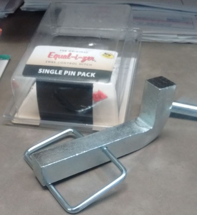 Equal-i-zer Hitch Pin Pack zinc steel L-pin and socket pin out of packaging - Detail View | United RV Parts