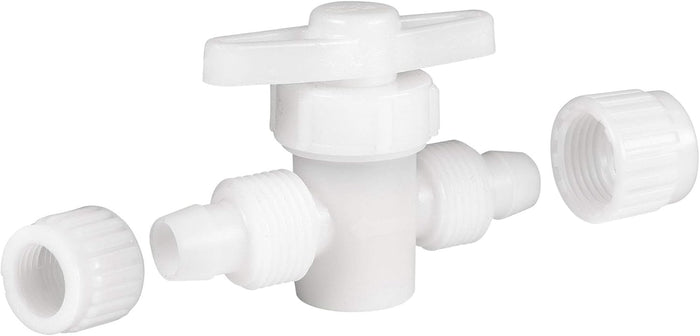 White Plastic Stop Valve with PEX Connections - Exploded View | United RV Parts