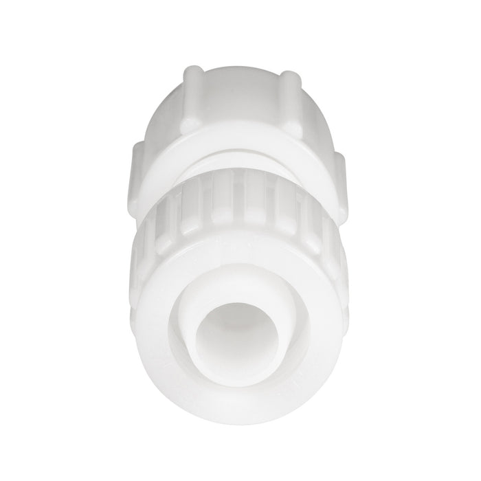 White Plastic Flair-It 1/2" FPT Swivel Coupling 06873 - Front End Detail View | United RV Parts
