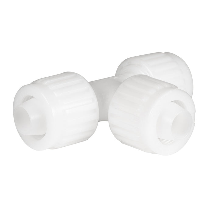 White Flair-It 1/2 Inch PEX Tee Fitting 06820 - 3/4 Angle View | United RV Parts
