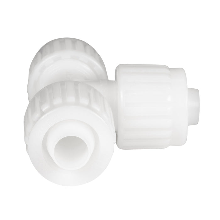 White PEX Tee Fitting with Threaded Connections - Side Profile View | United RV Parts