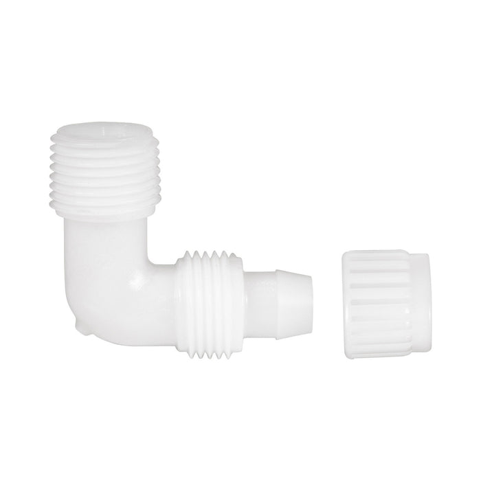 White Flair-It PEX Elbow Fitting Side View with Separate Cap | United RV Parts