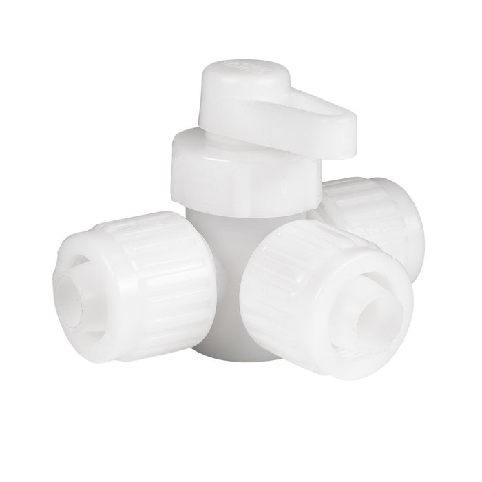 White Flair-It 3-Way PEX Bypass Valve 06910 - 3/4 Angle View | United RV Parts