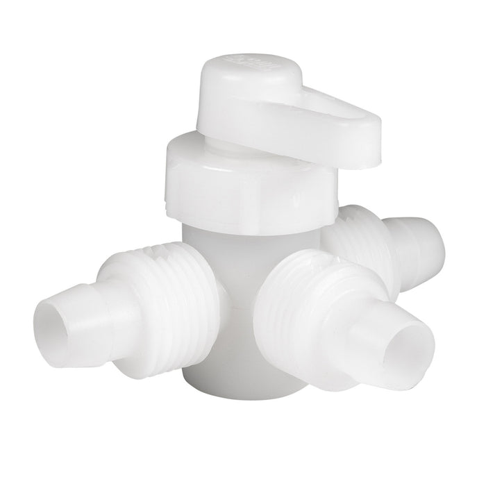 White PEX 3-Way Bypass Valve - 3/4 Angle No Caps View | United RV Parts