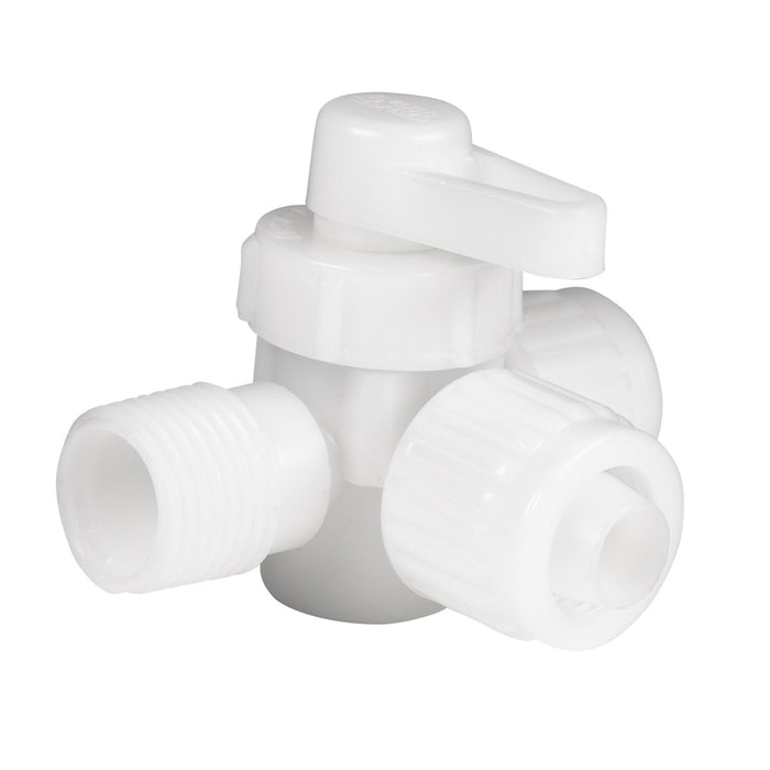 White 3 Way Bypass Valve with Caps - Three Quarter View | United RV Parts