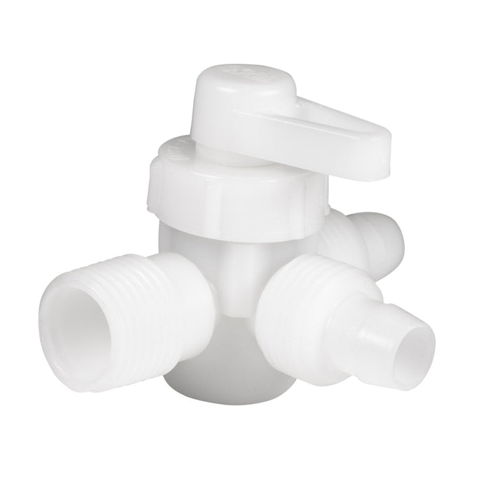 White 3 Way Bypass Valve without Caps - Three Quarter View | United RV Parts