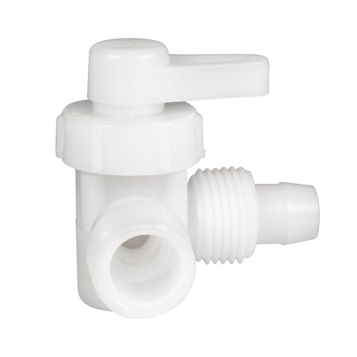 White PEX 3 Way Valve without Cap - Side Profile View | United RV Parts