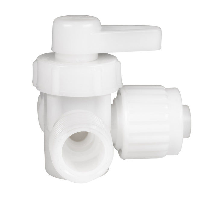 White PEX 3 Way Valve with Cap - Side Profile View | United RV Parts