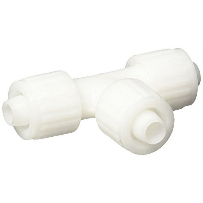 White Plastic Flair-It 3/8" PEX Tee Fitting 06831 - Angled View | United RV Parts