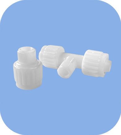 White Flair-It Ice Maker Tee PEX Fitting with Shut-Off Valve - Angle View | United RV Parts