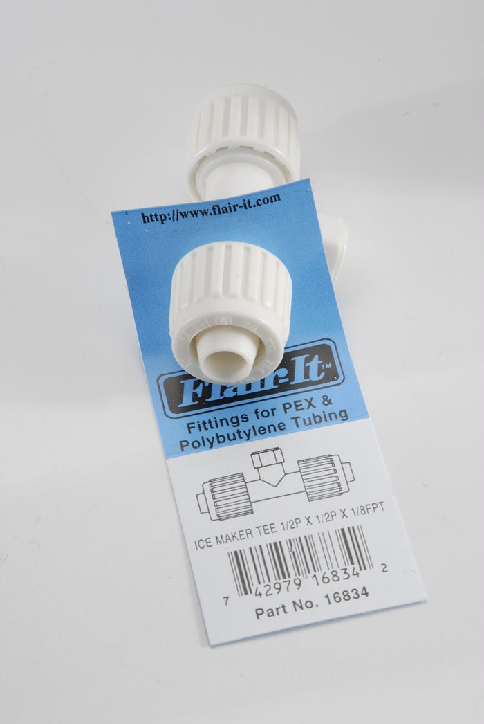 Flair-It Ice Maker Tee 16834 PEX Fitting on Packaging - Front Detail | United RV Parts
