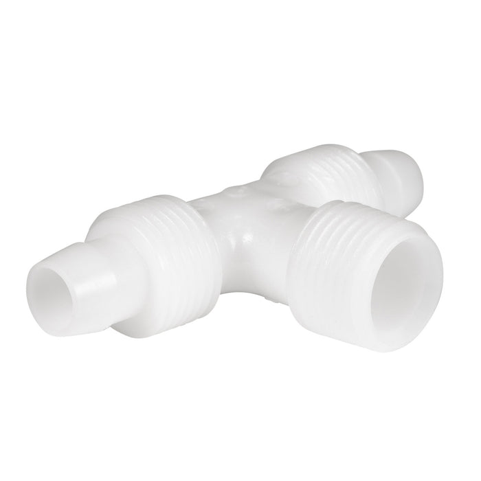 White Flair-It Male Tee 06822 RV Plumbing Fitting Body Without Caps - Angled View | United RV Parts