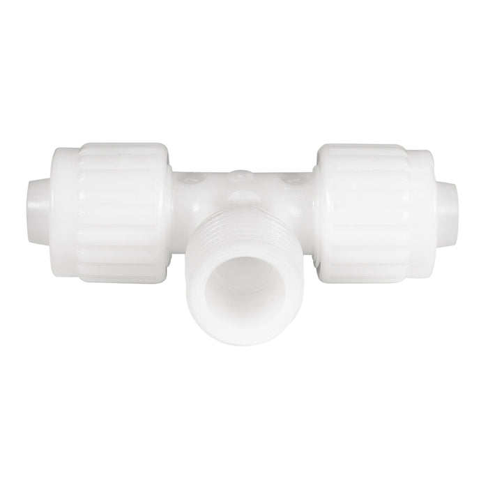 White Flair-It 1/2" Male Tee RV Plumbing Fitting 06822 - Front View | United RV Parts