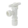 White Plastic Flair-It Washing Machine Valve 06887 - Side Angle View | United RV Parts