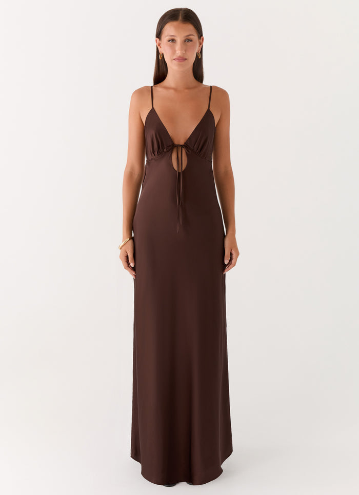 Flora Satin Maxi Dress - Chocolate