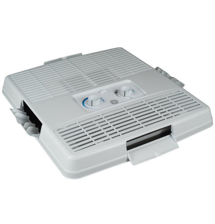 White Plastic RV AC Ceiling Assembly RARMN1A - Angled View Showing Air Vents and Mounting Clips | United RV Parts