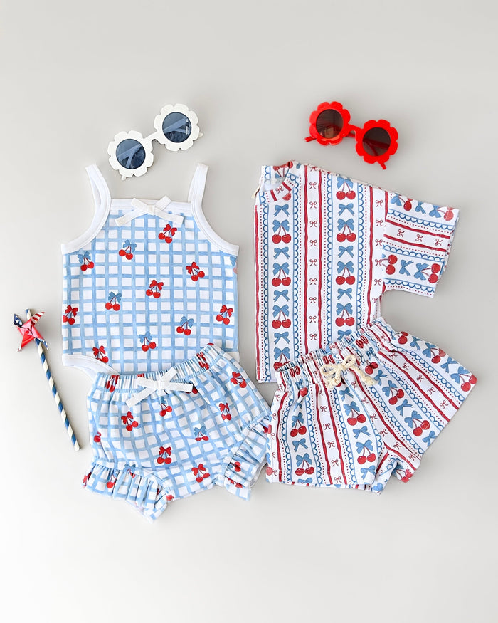 Gingham Cherry Shorts Set