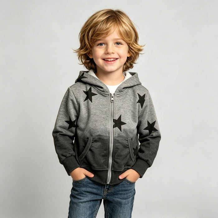 Gray Ombré Star Zip Hoodie Set