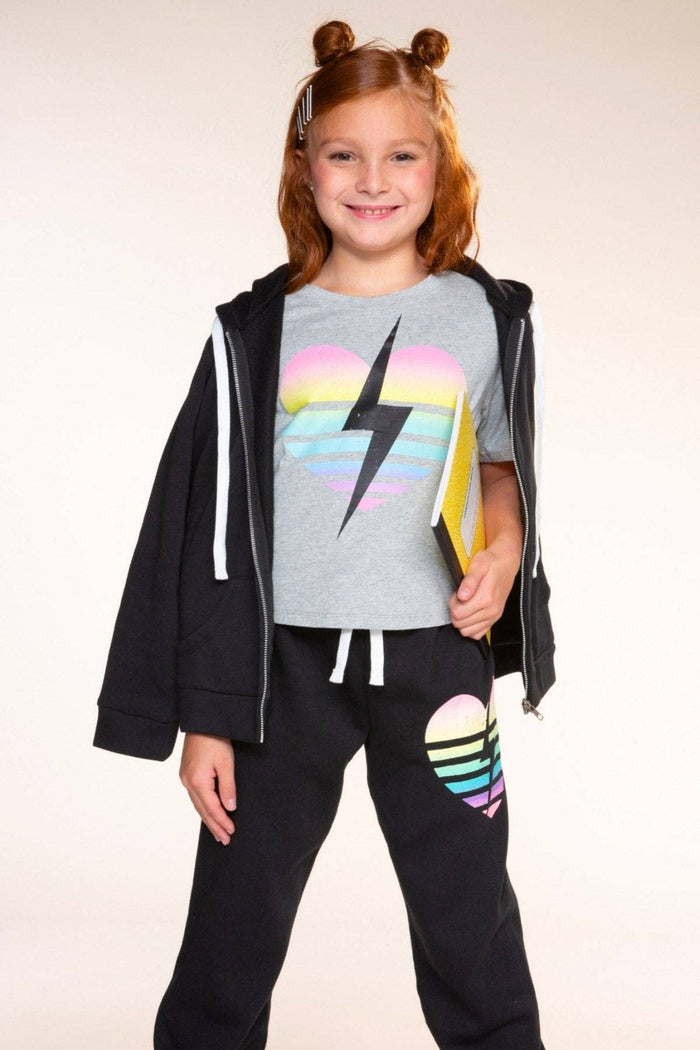 Grey Rainbow Heart Bolt Washed Cotton Drop Shoulder Tee