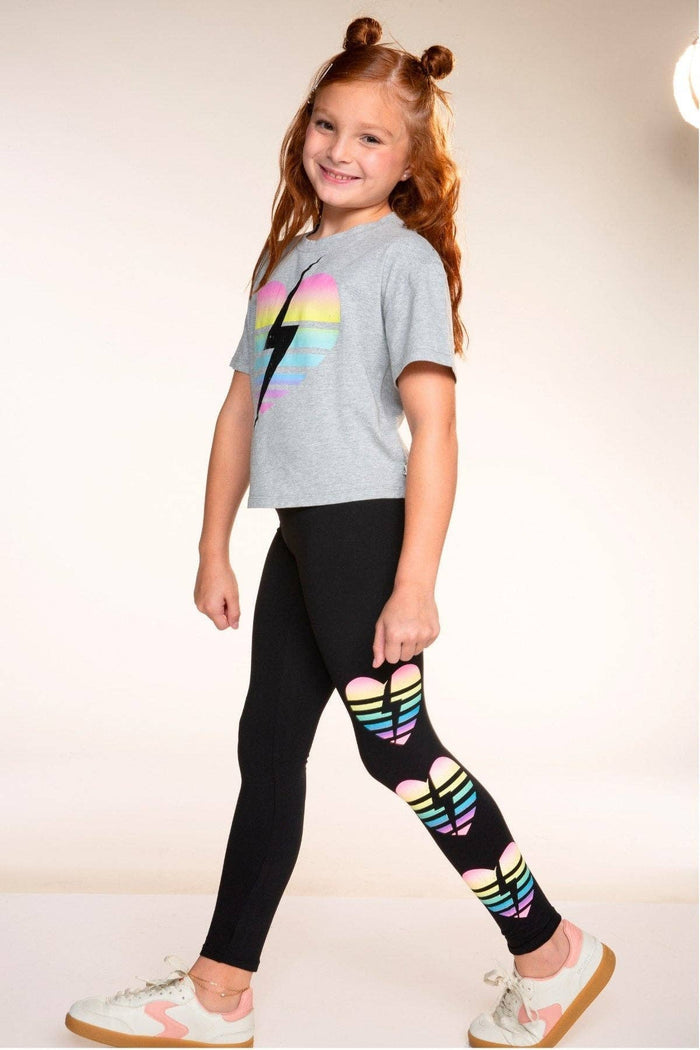 Grey Rainbow Heart Bolt Washed Cotton Drop Shoulder Tee