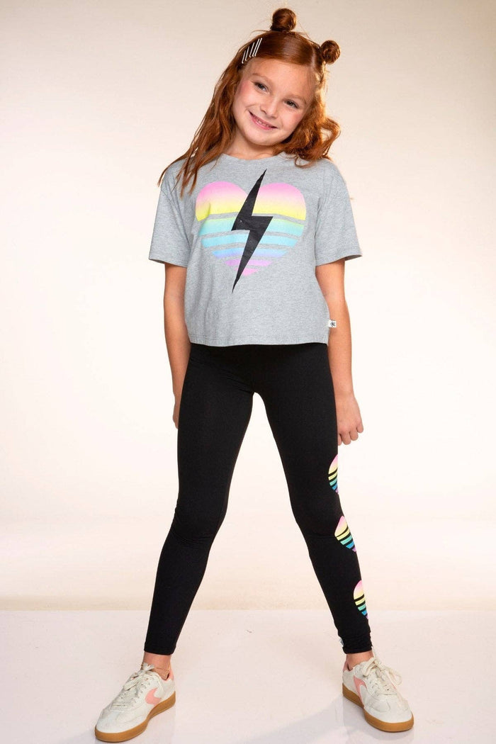 Grey Rainbow Heart Bolt Washed Cotton Drop Shoulder Tee