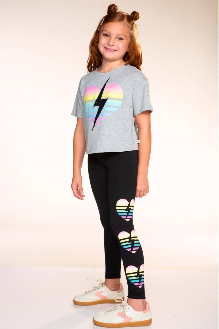 Grey Rainbow Heart Bolt Washed Cotton Drop Shoulder Tee