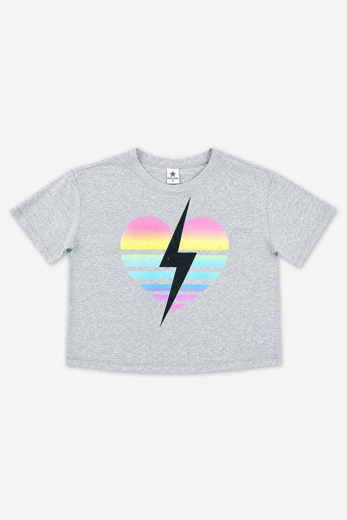 Grey Rainbow Heart Bolt Washed Cotton Drop Shoulder Tee