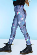 High Shine Long Legging in Charcoal Graffiti Elements