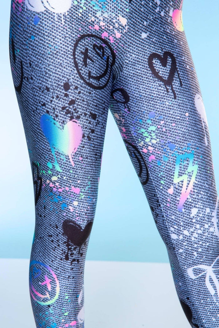 High Shine Long Legging in Charcoal Graffiti Elements
