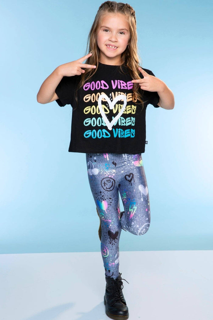 High Shine Long Legging in Charcoal Graffiti Elements