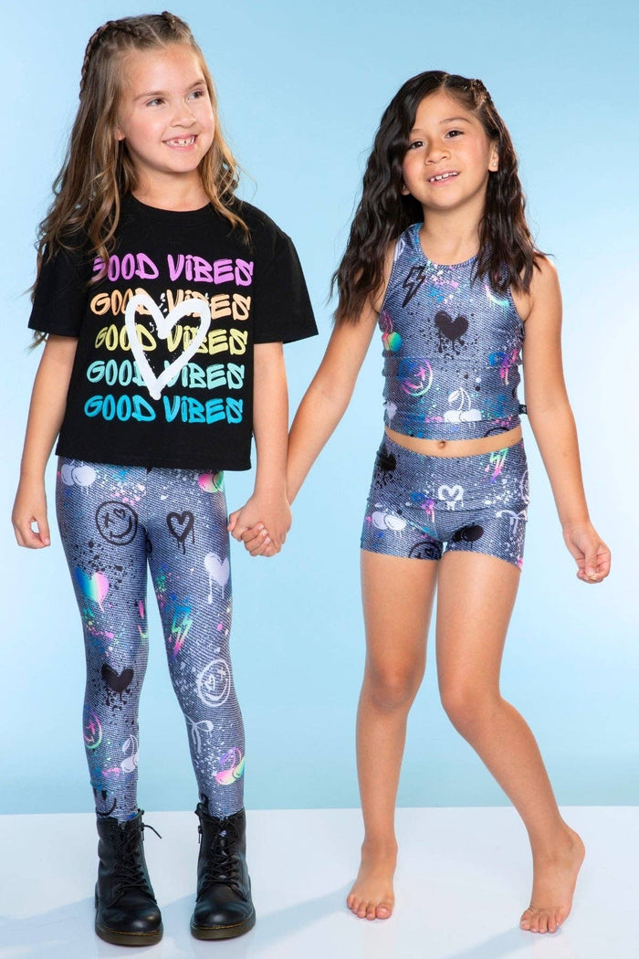 High Shine Long Legging in Charcoal Graffiti Elements