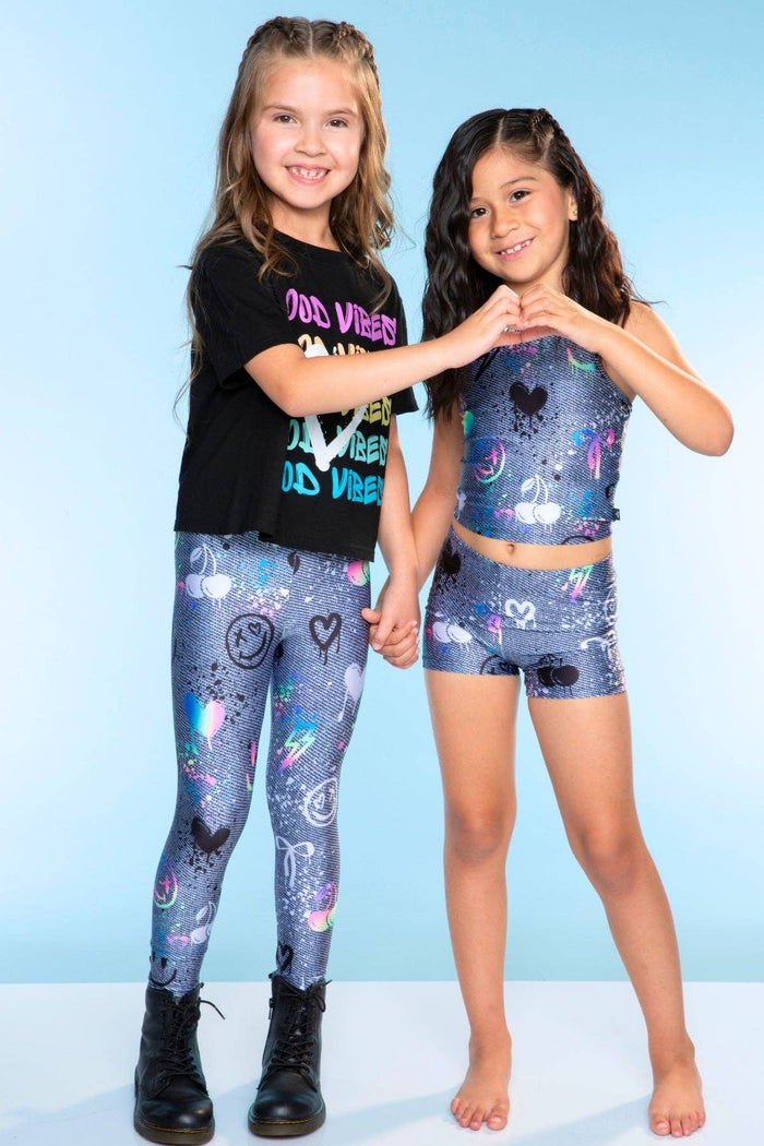 High Shine Long Legging in Charcoal Graffiti Elements