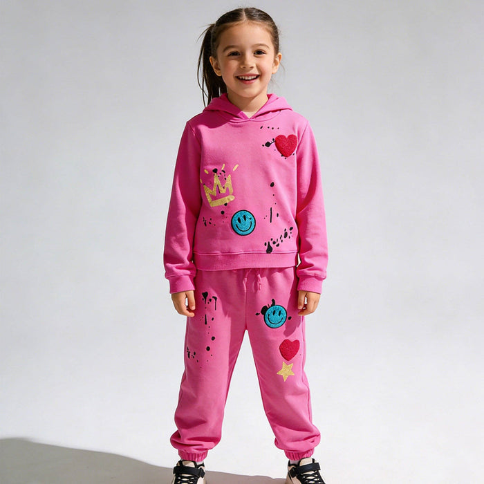 Hot Pink Patch Hoodie + Jogger Set