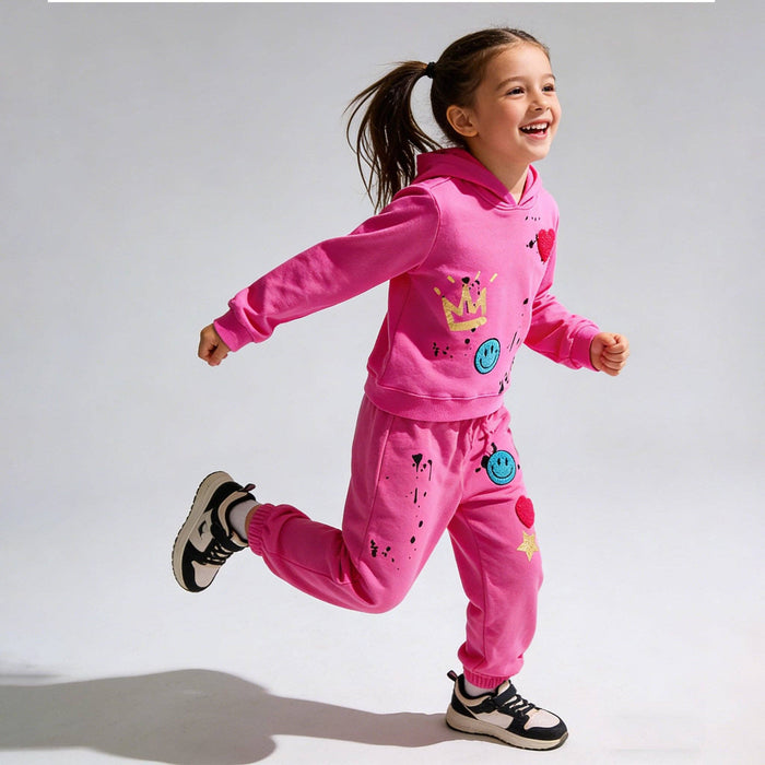 Hot Pink Patch Hoodie + Jogger Set