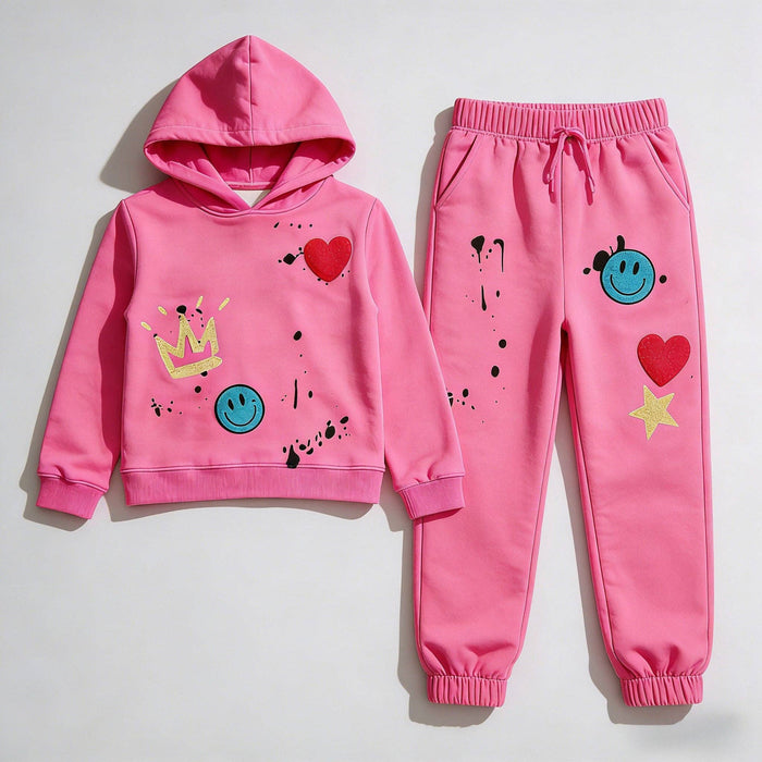 Hot Pink Patch Hoodie + Jogger Set
