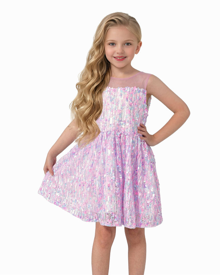 Iridescent Sequin Illusion Sleeveless Dress