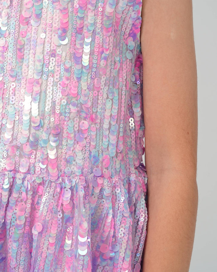 Iridescent Sequin Illusion Sleeveless Dress
